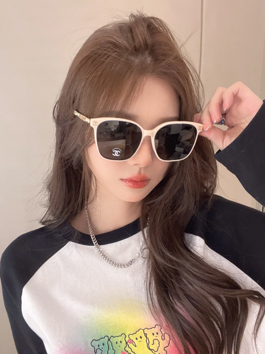 SQUARE SUNGLASSES 632031 IN WHITE ACETATE GOLD METAL