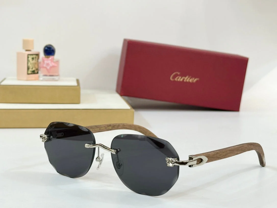 C DE RIMLESS GEOMETRIC FRAME SUNGLASSES 547386 IN METAL AND WOODEN