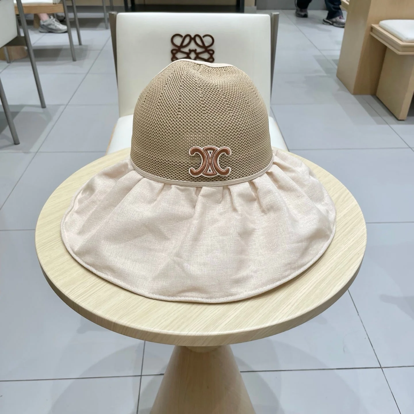 WIDE BRIM HALF HEAD HAT MODEL 650678 IN DARK BEIGE MESH FABRIC
