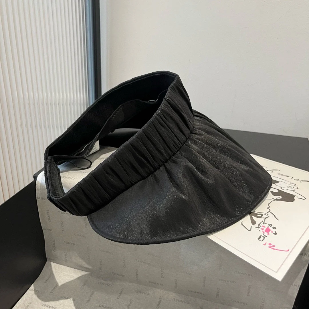 WIDE BRIM HALF HEAD HAT MODEL 650342 IN BLACK PLEATED SATIN