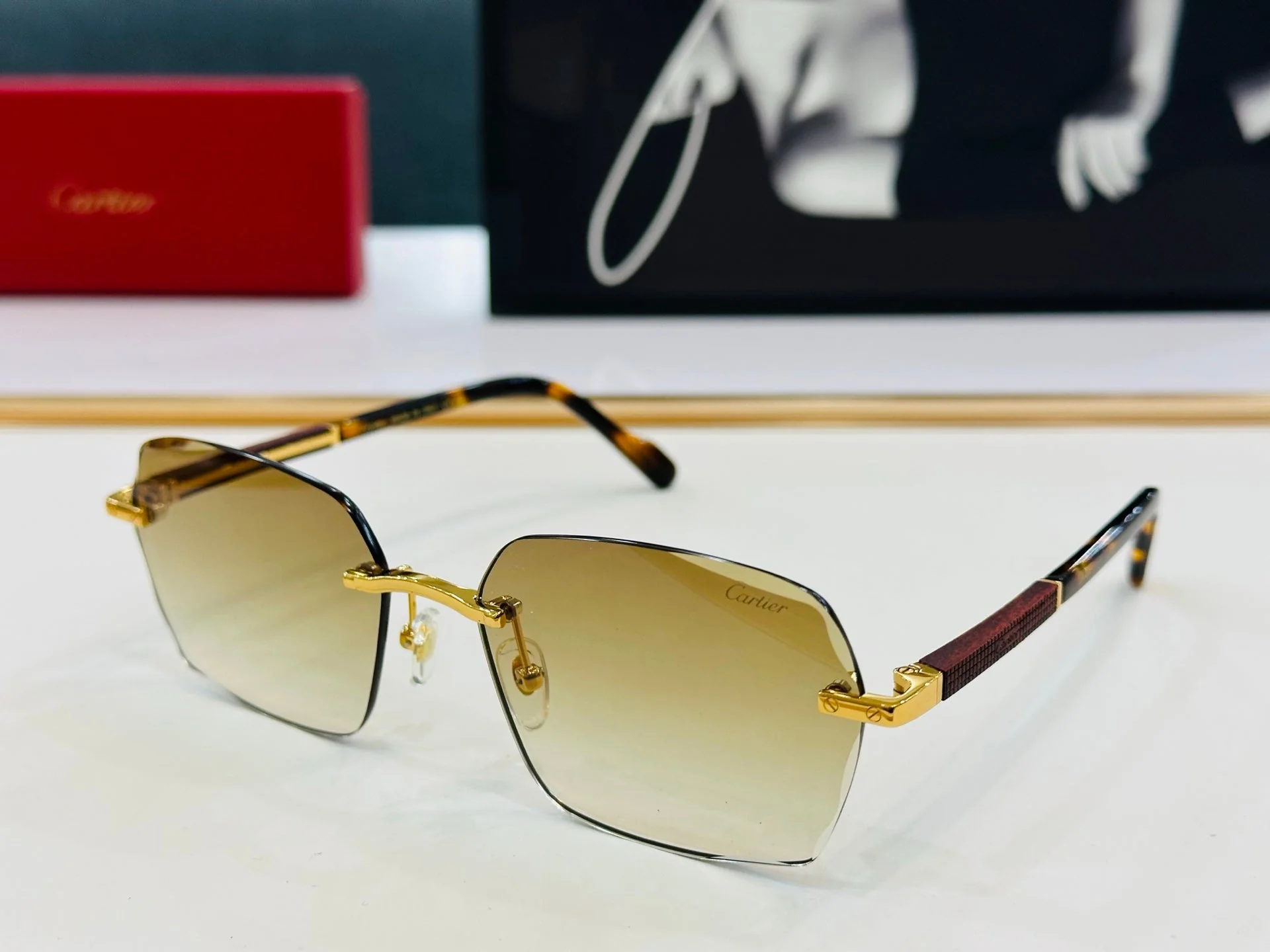 SIGNATURE C DE RECTANGULAR FRAME SUNGLASSES CT0483S IN METAL AND WOODEN