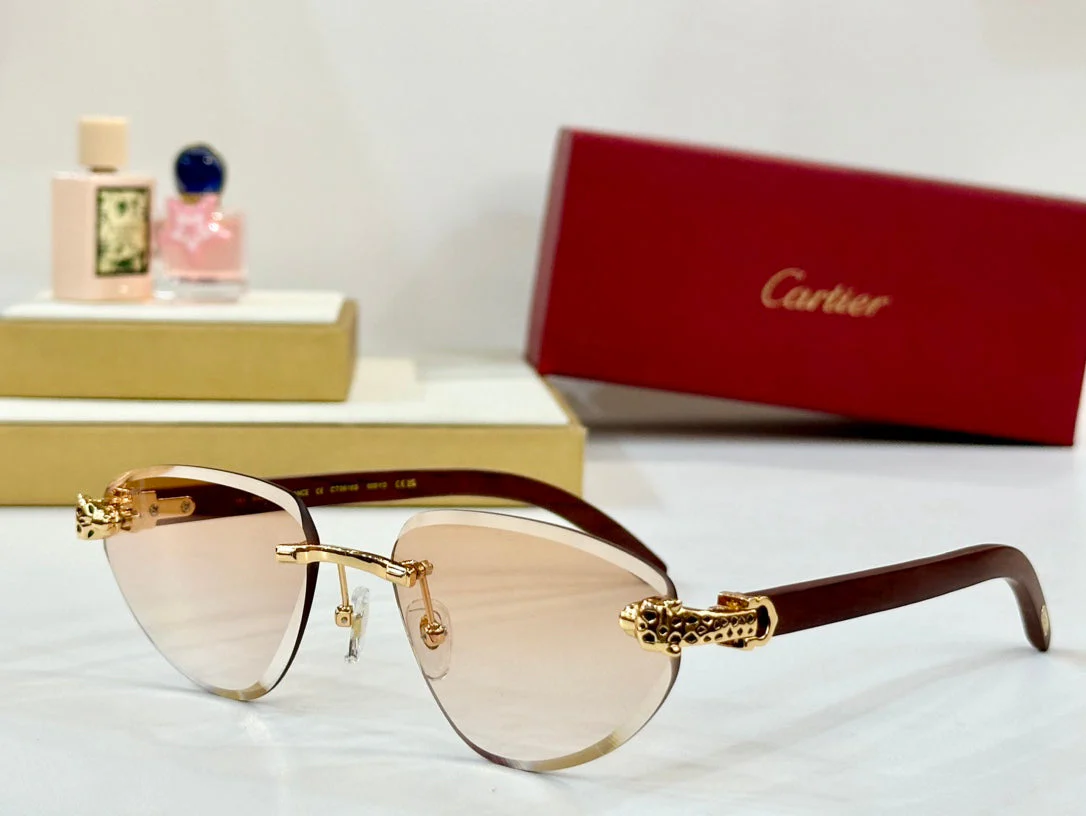 PANTHÈRE RIMLESS TRIANGLE FRAME SUNGLASSES CT0616S IN METAL AND WOODEN