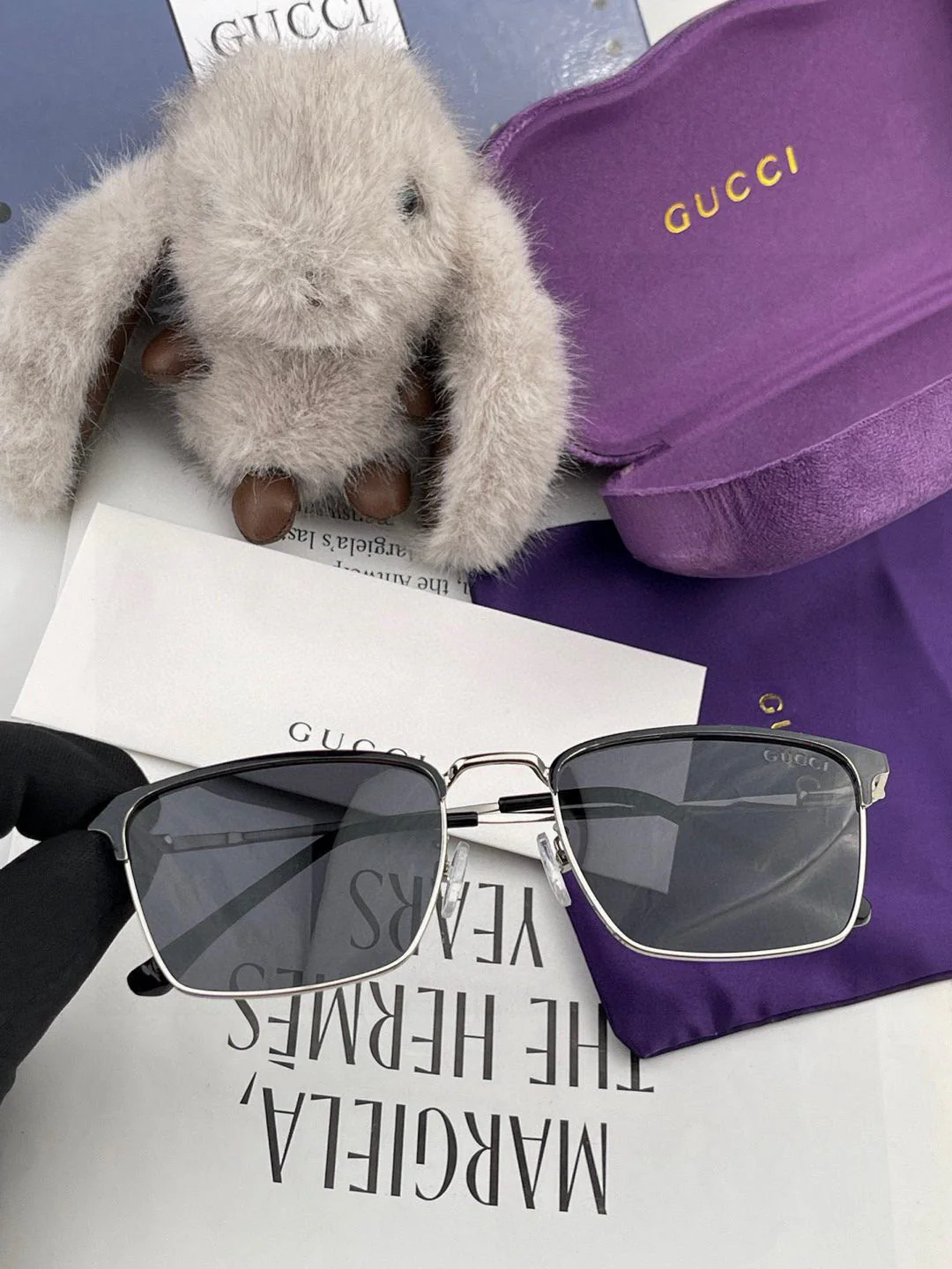 RECTANGULAR FRAME SUNGLASSES G3370 IN ACETATE AND METAL