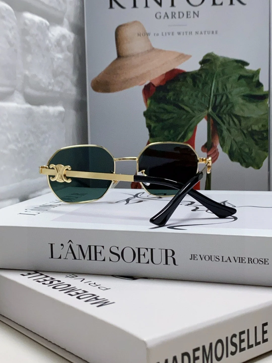 TRIOMPHE SUNGLASS 497821 IN GOLD METAL DARK TEAL LENSES
