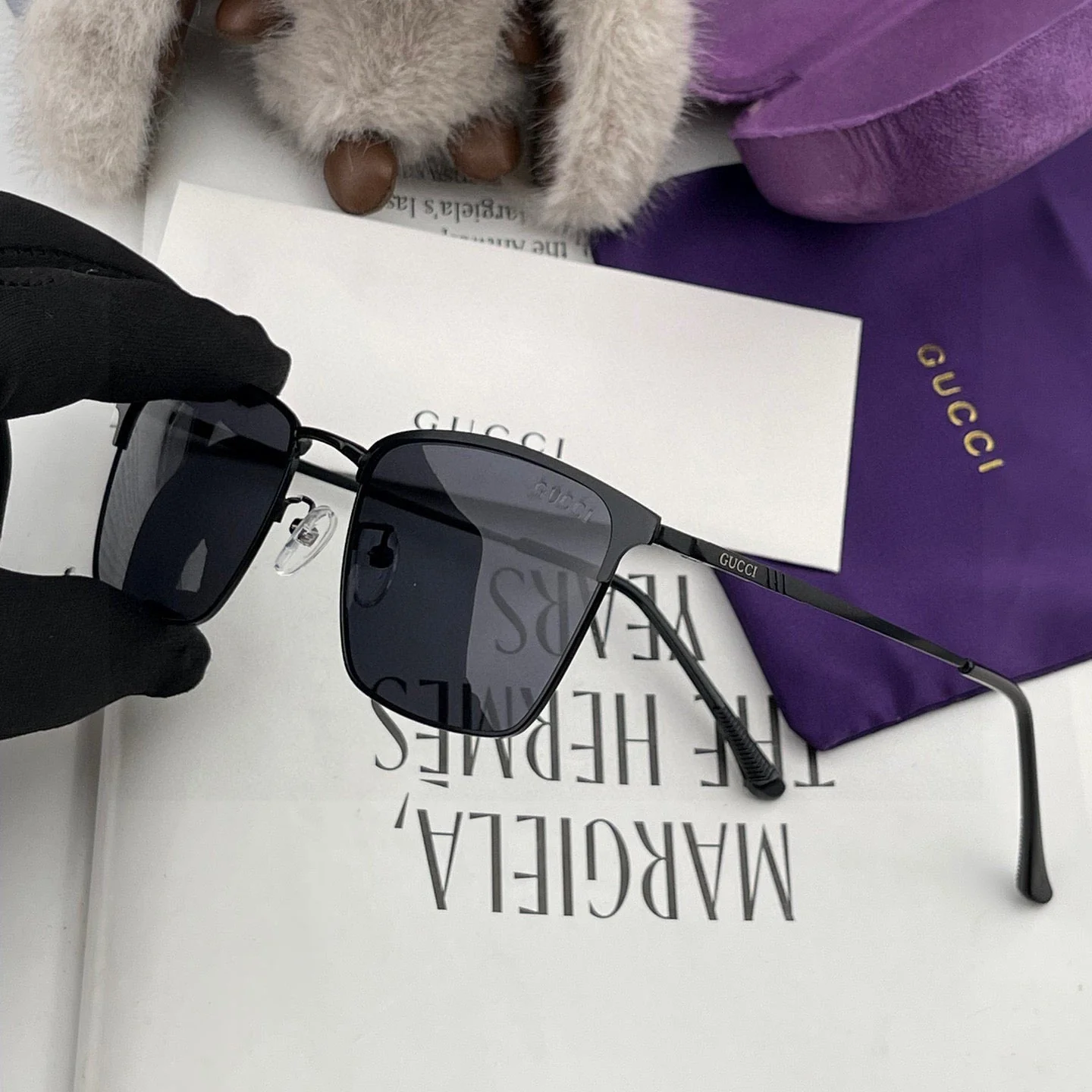 RECTANGULAR FRAME SUNGLASSES G3370 IN ACETATE AND METAL