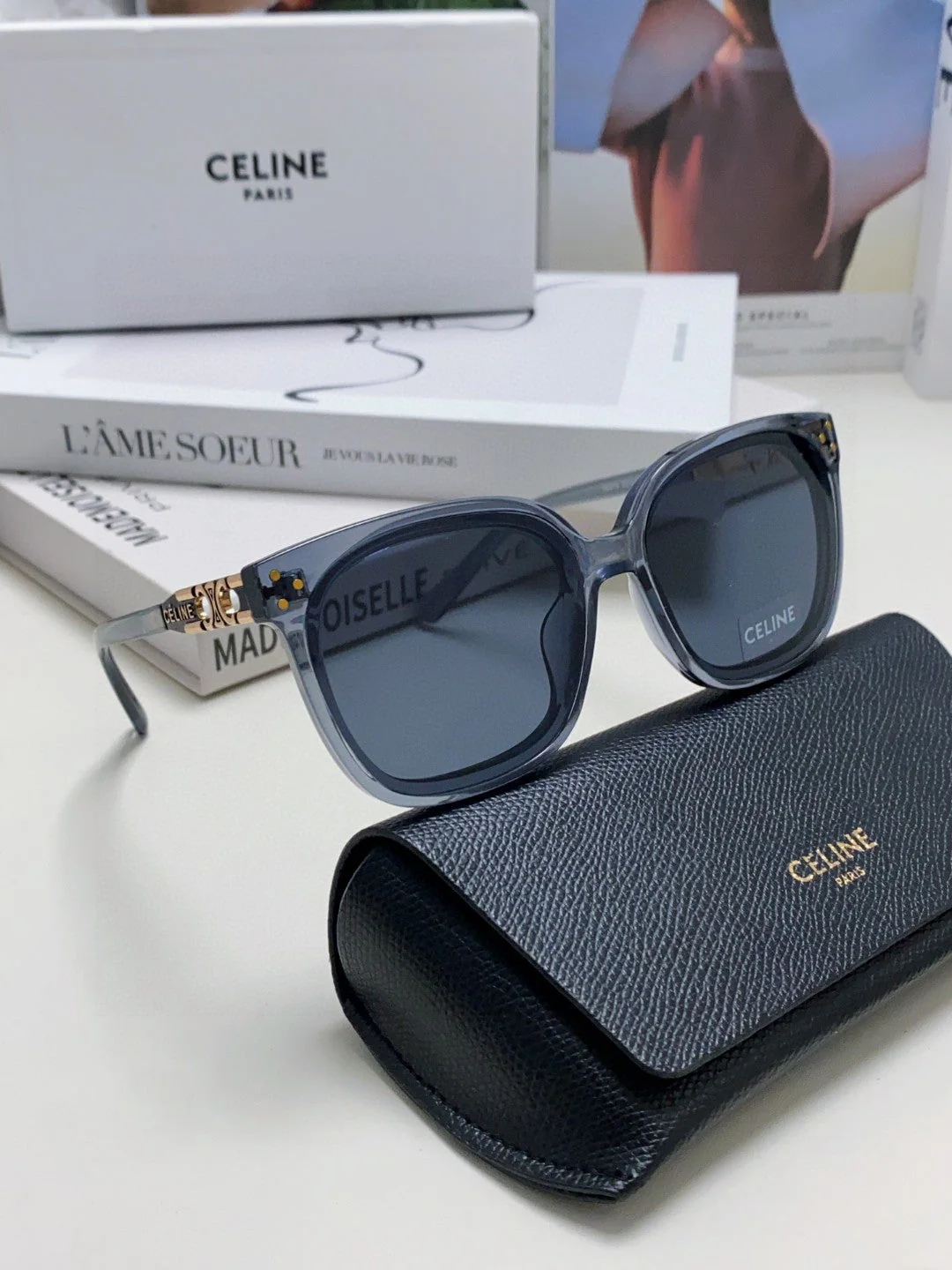 TRIOMPHE SUNGLASSES 573249 IN NAVY BLUE ACETATE METAL LOGO