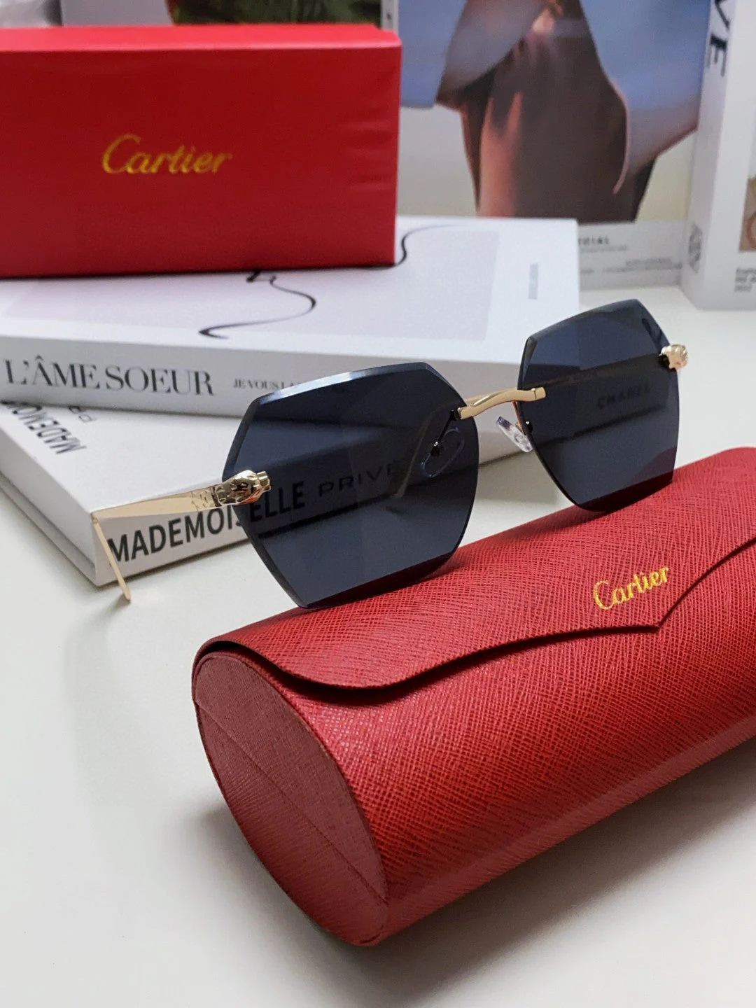 PANTHÈRE RIMLESS GEOMETRIC FRAME SUNGLASSES  539743 IN METAL