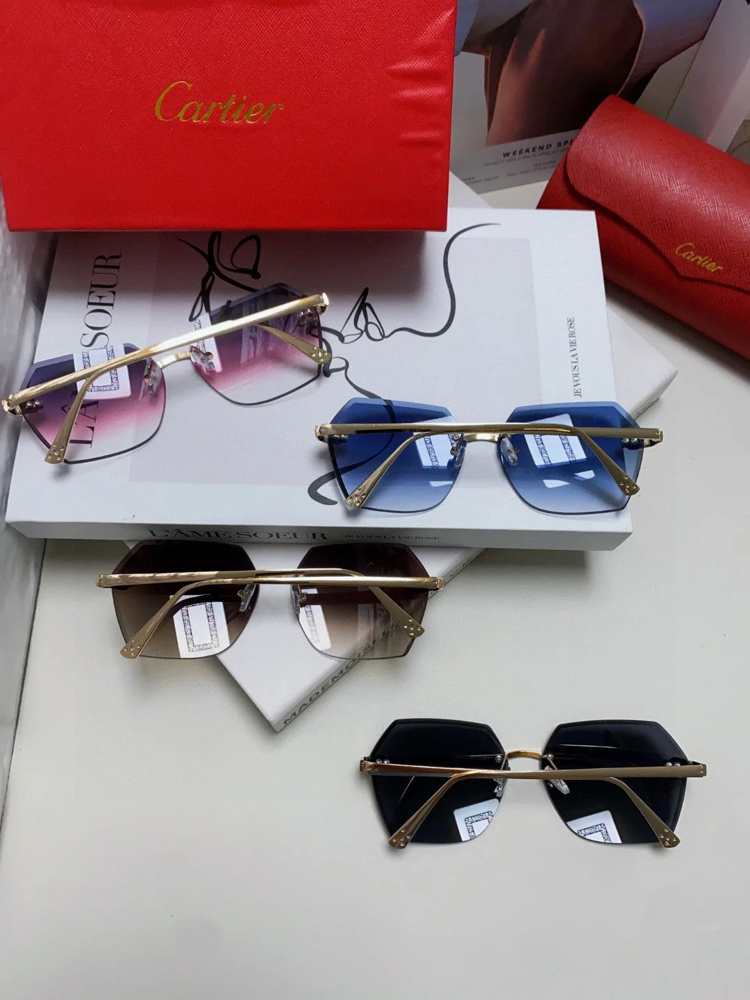 PANTHÈRE RIMLESS GEOMETRIC FRAME SUNGLASSES  539743 IN METAL