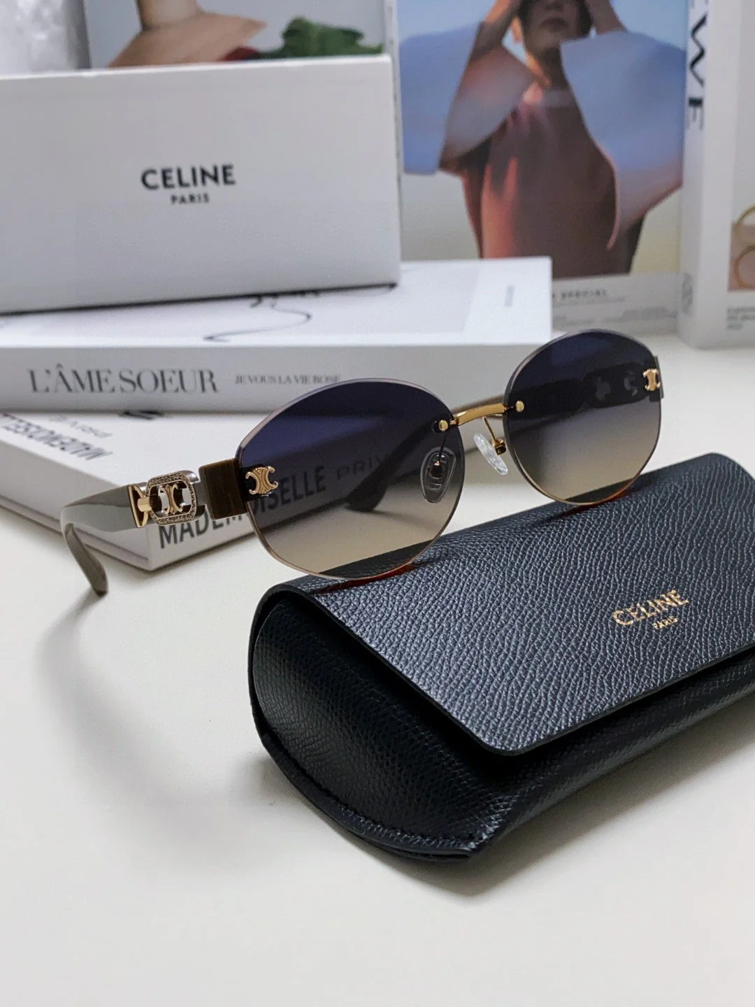 TRIOMPHE SUNGLASSES 573246 IN TAUPE BROWN METAL GRADIENT SMOKE LENSES