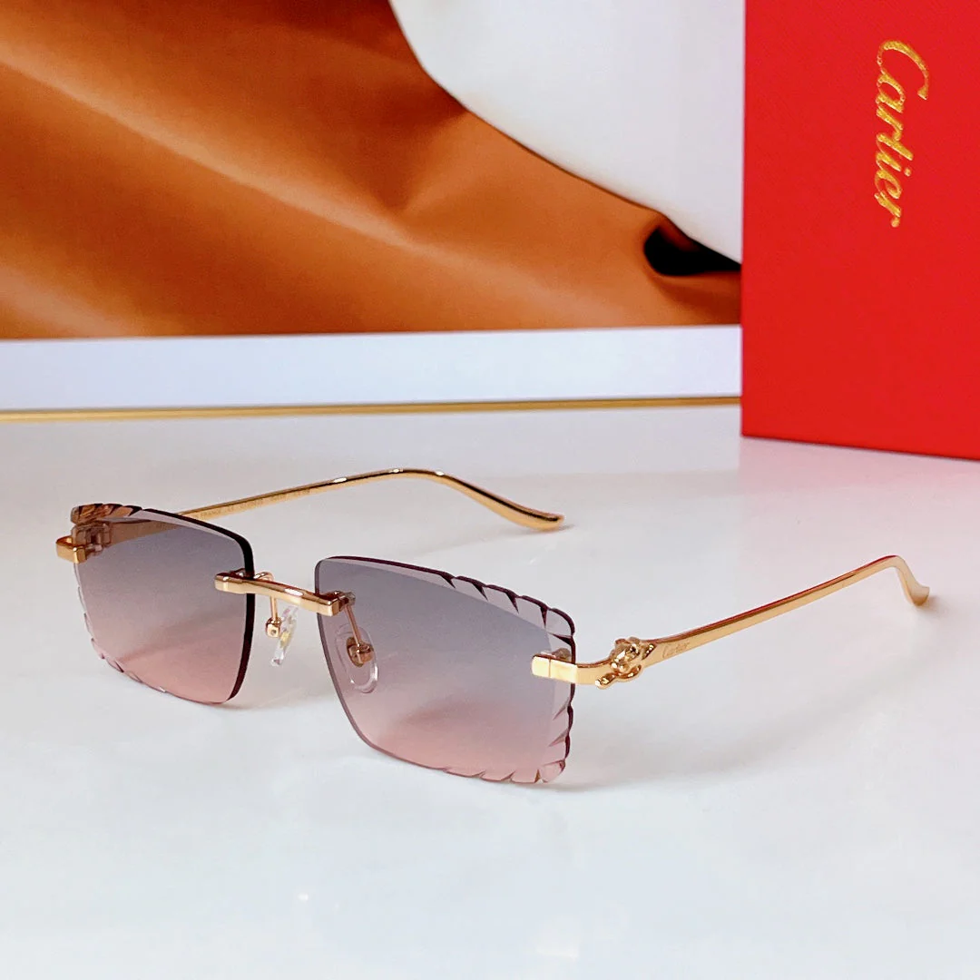 PANTHÈRE RIMLESS RECTANGULAR FRAME SUNGLASSES CT0682S IN METAL