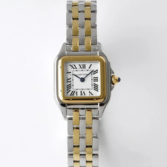 PANTHERE DE CARTIE 22MM QUARTZ GOLD STEEL WHITE DIAL