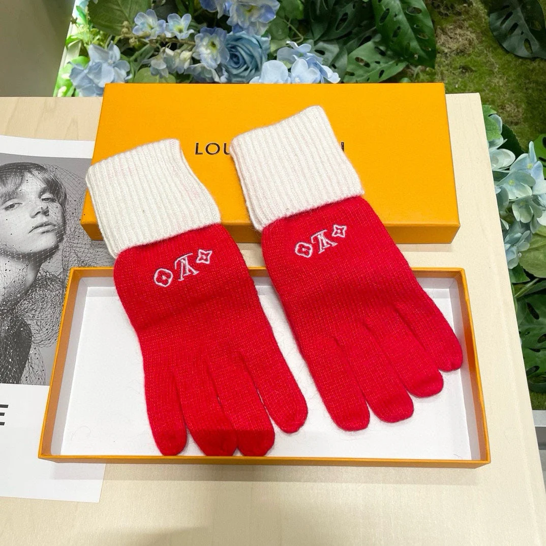 GLOVES IN CHERRY RED MIX WHITE WOOL 458551