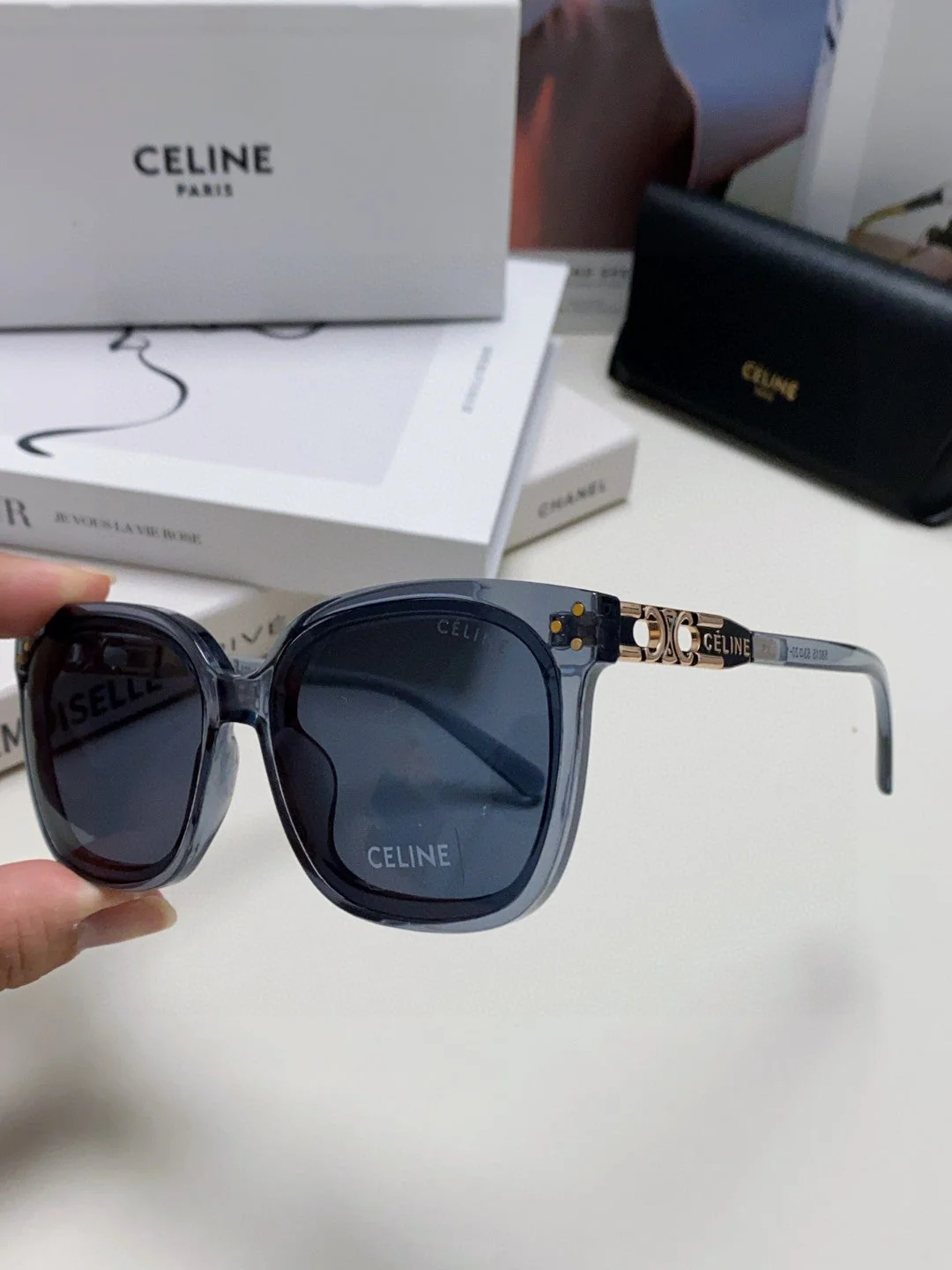 TRIOMPHE SUNGLASSES 573249 IN NAVY BLUE ACETATE METAL LOGO