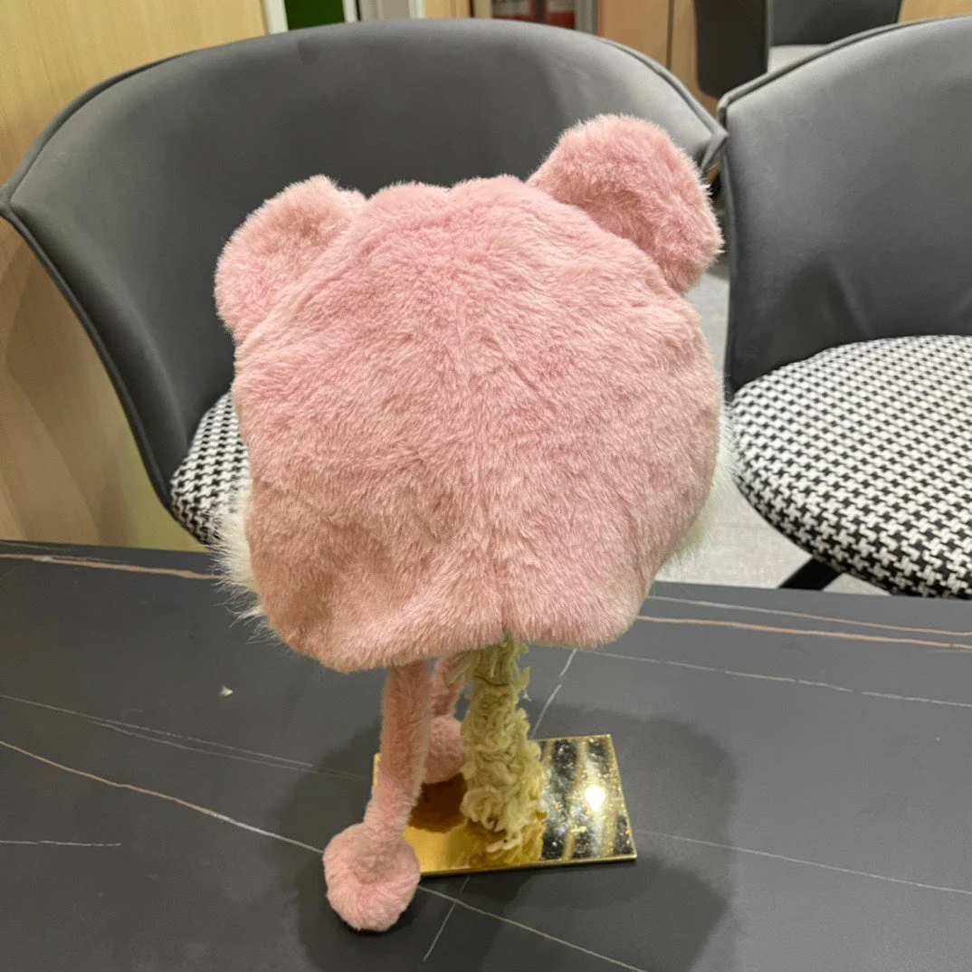 BEANIE HAT IN BABY PINK FLEECE AND WOOL 433164
