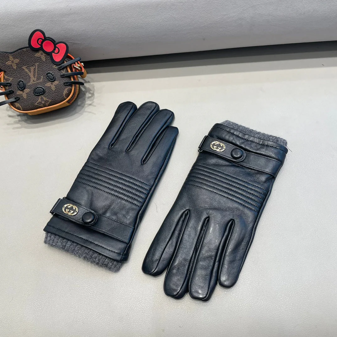 TOUCHSCREEN GLOVES IN BLACK LAMBSKIN MIX WOOL 327782