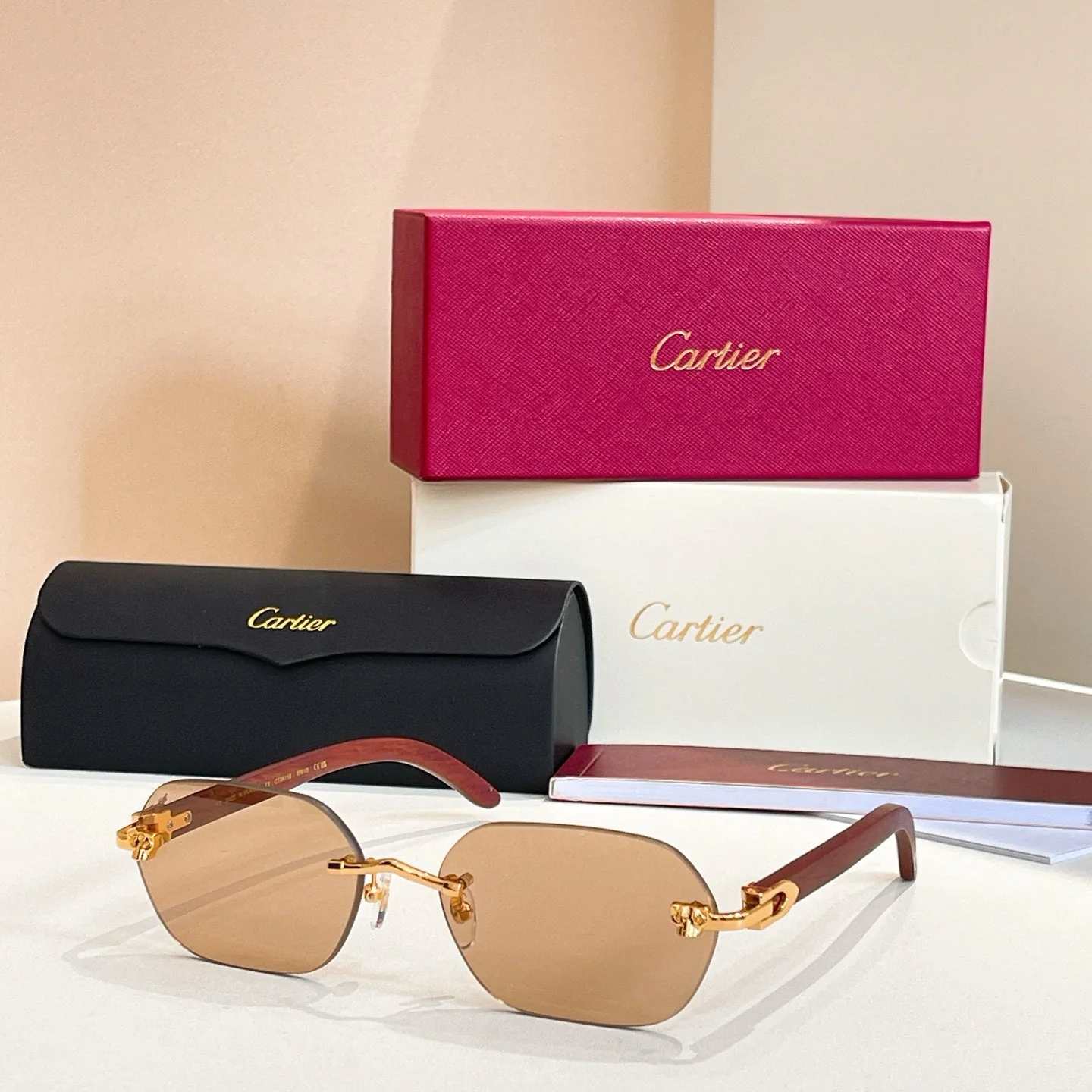 C DE RIMLESS GEOMETRIC FRAME SUNGLASSES 579510 IN METAL AND WOODEN