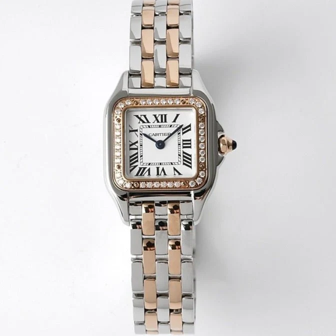 PANTHERE DE CARTIE 22MM QUARTZ ROSE GOLD STEEL WHITE DIAL