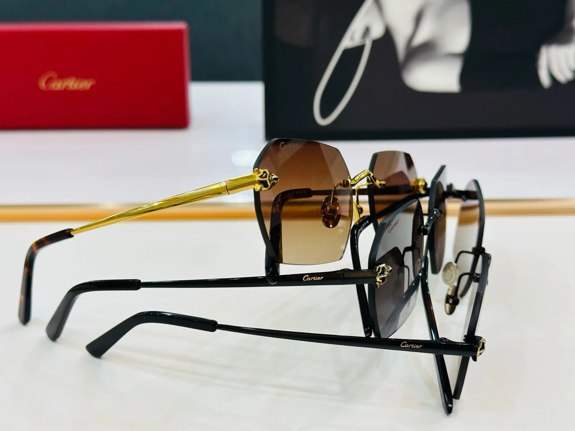 PANTHÈRE RIMLESS GEOMETRIC FRAME SUNGLASSES CT0504S IN METAL