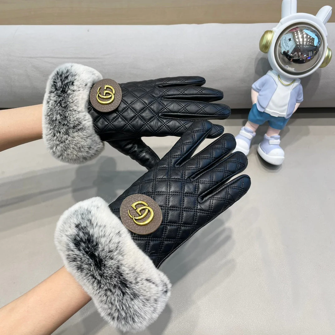 TOUCHSCREEN GLOVES IN BLACK LAMBSKIN AND RABBIT FUR 429210