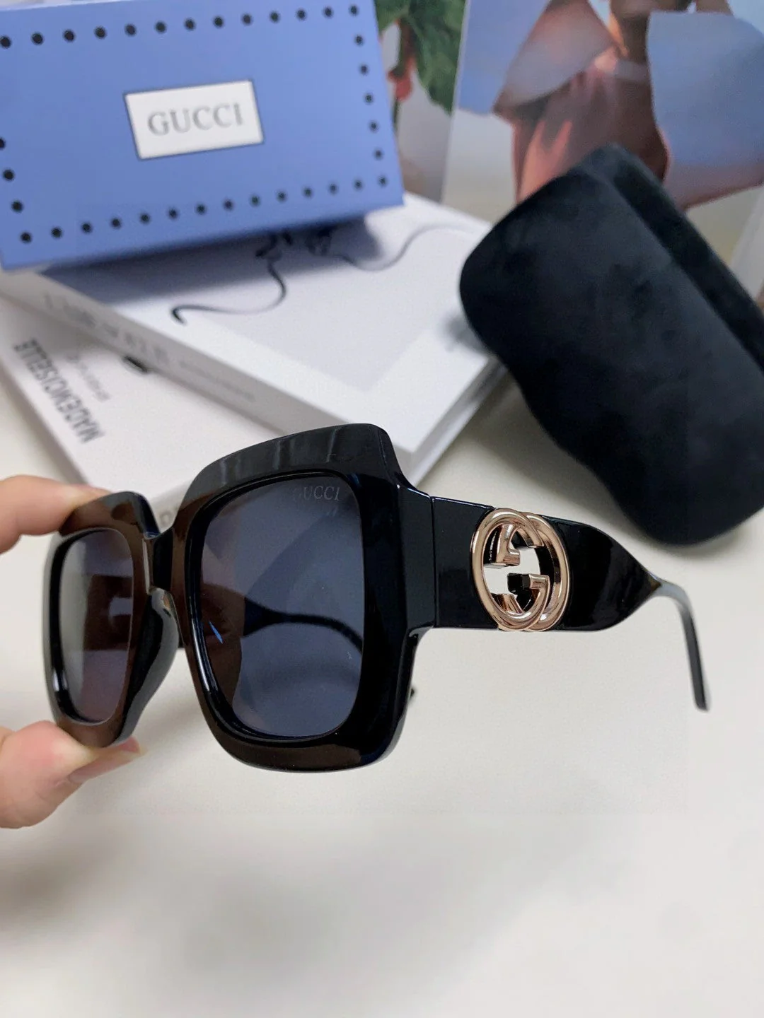 SQUARE FRAME SUNGLASSES GG0178S IN ACETATE EMBOSSED LOGO