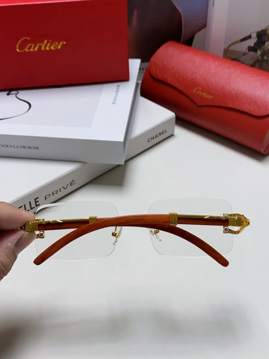 PANTHÈRE RECTANGULAR FRAME SUNGLASSES 555891 IN METAL AND WOODEN