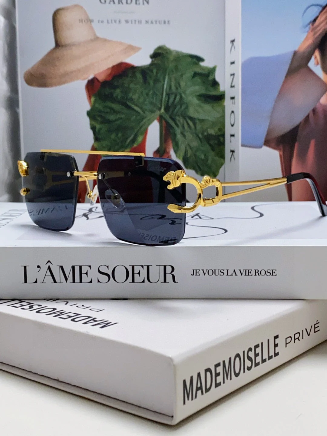 PANTHÈRE RIMLESS RECTANGULAR FRAME SUNGLASSES 543542 IN METAL