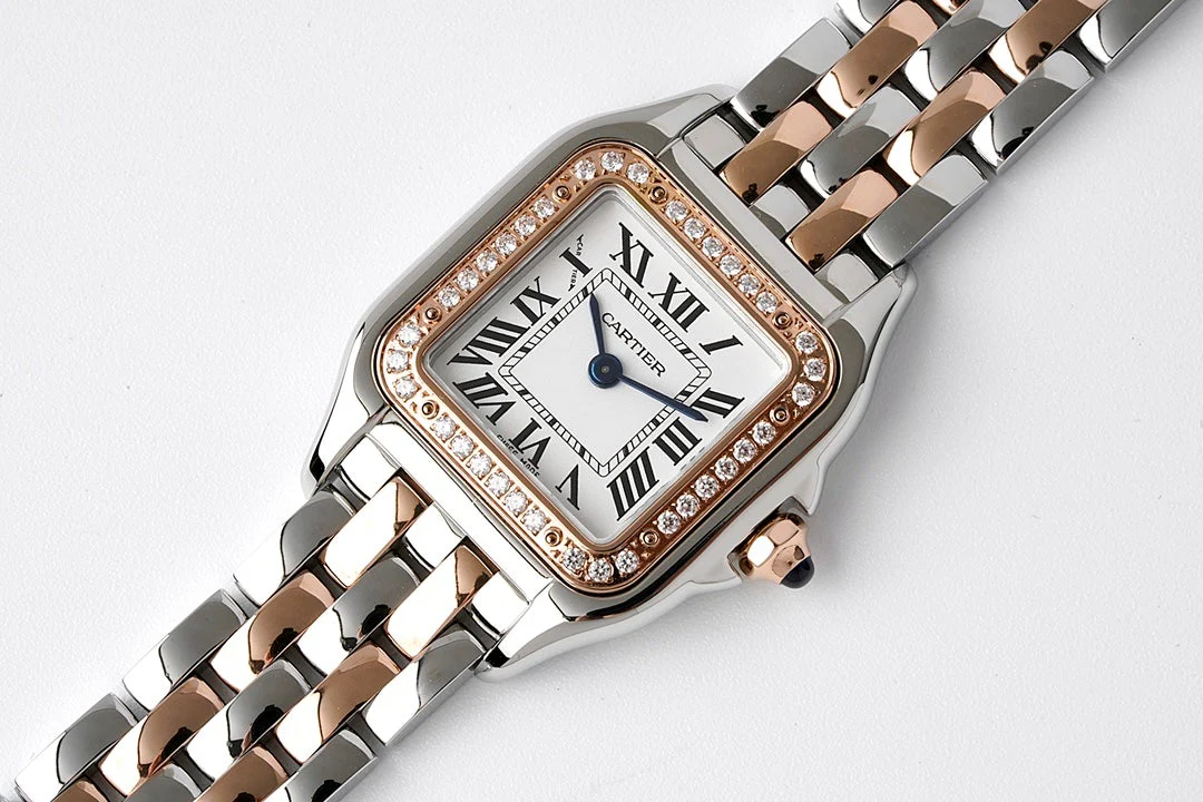 PANTHERE DE CARTIE 22MM QUARTZ ROSE GOLD STEEL WHITE DIAL