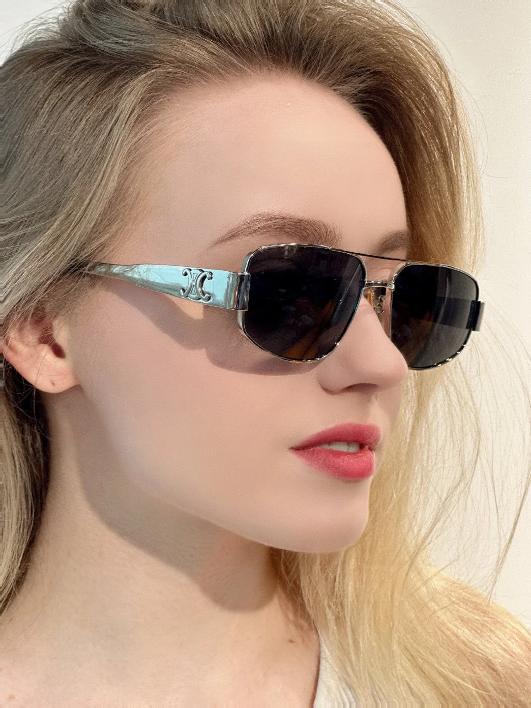 TRIOMPHE SUNGLASS 512999 IN SILVER METAL BLACK LENSES