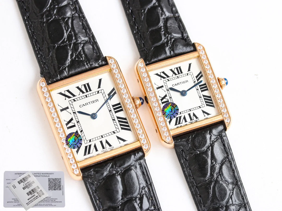 TANK SOLO PINK GOLD DIAMOND BEZEL CROCODILE LEATHER