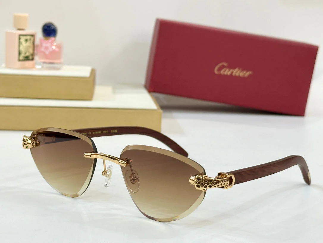 PANTHÈRE RIMLESS TRIANGLE FRAME SUNGLASSES CT0616S IN METAL AND WOODEN