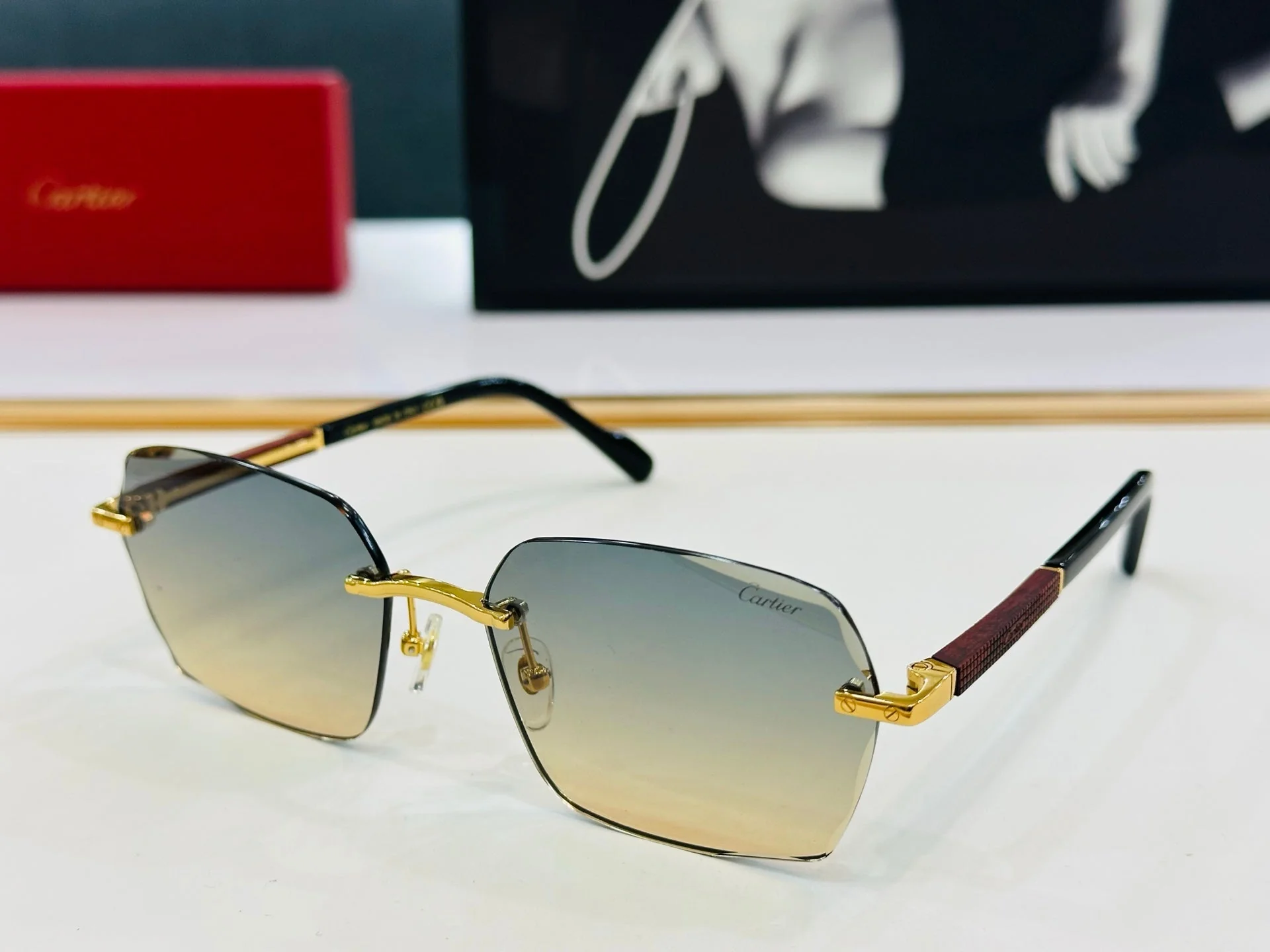 SIGNATURE C DE RECTANGULAR FRAME SUNGLASSES CT0483S IN METAL AND WOODEN