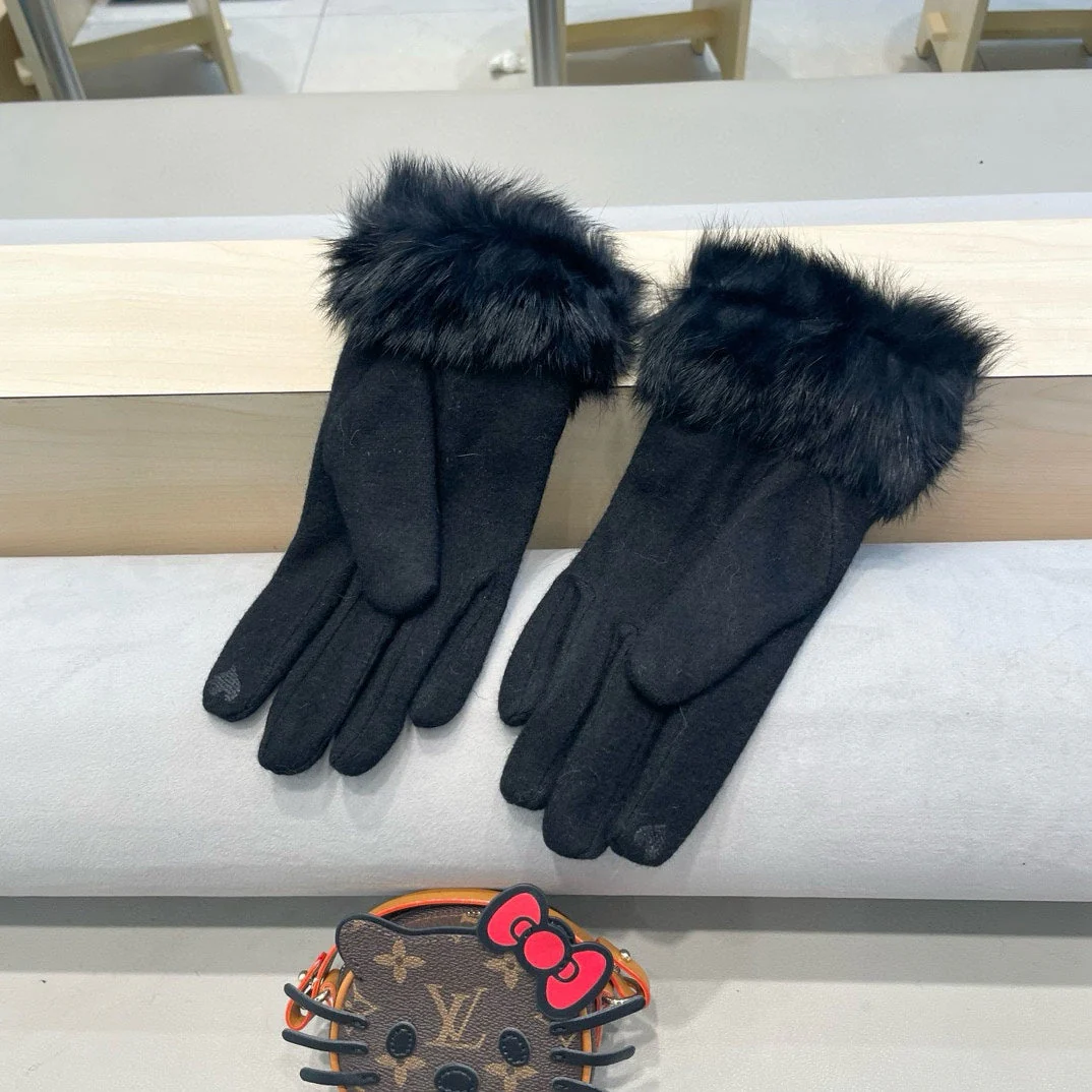 GLOVES IN BLACK WOOL AND RABBIT FUR 417168