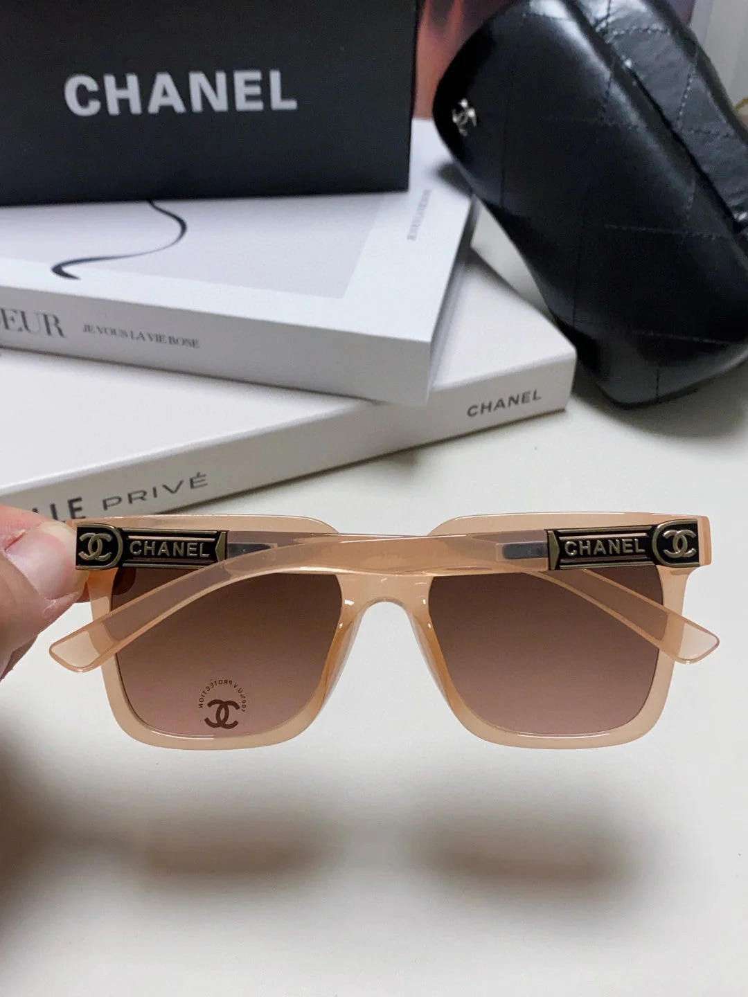 SQUARE SUNGLASSES 632877 IN PINK CLEAR ACETATE