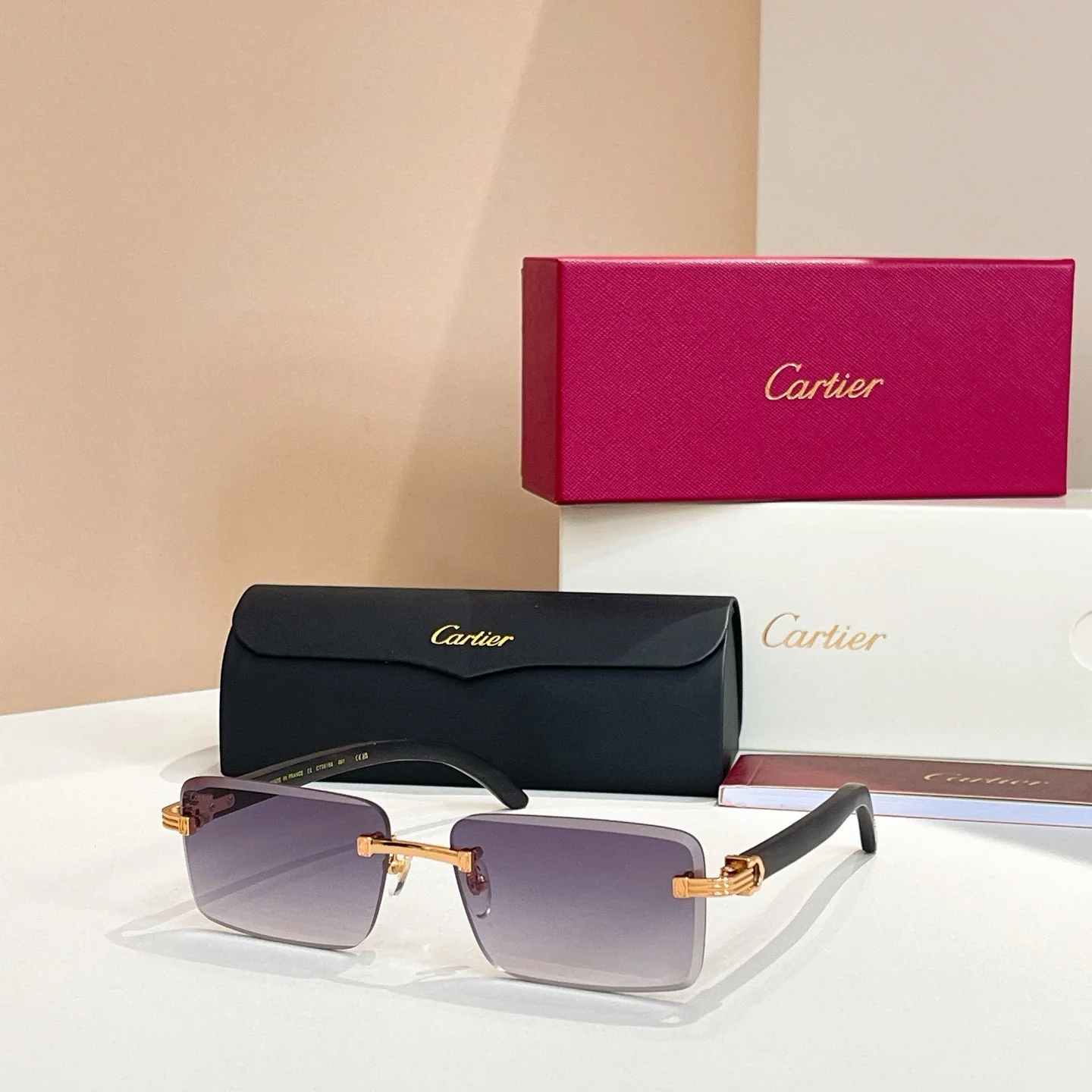 C DE RIMLESS RECTANGULAR FRAME SUNGLASSES CT0619S IN METAL AND WOODEN