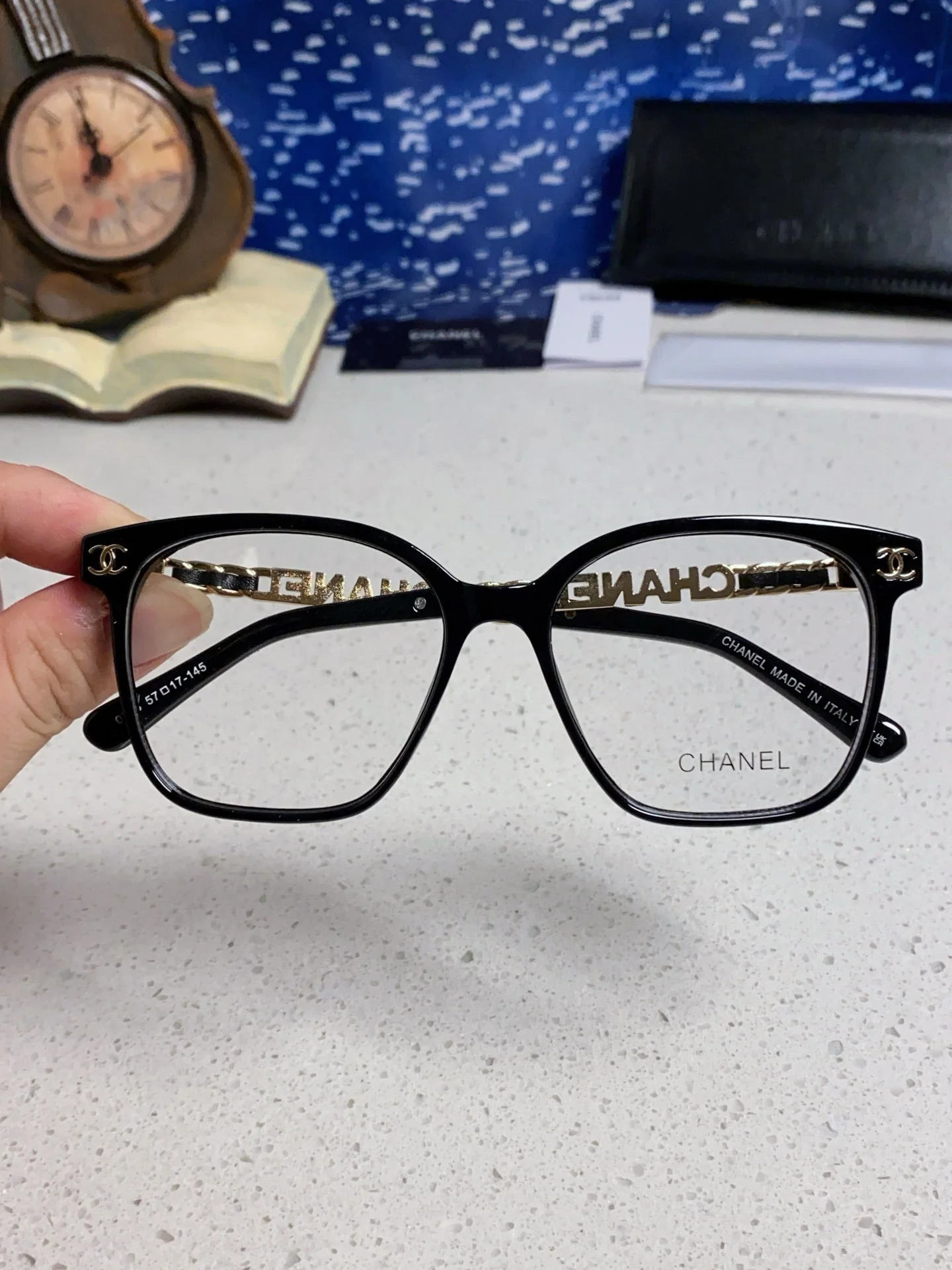 SQUARE SUNGLASSES 632030 IN BLACK ACETATE CLEAR LENSES