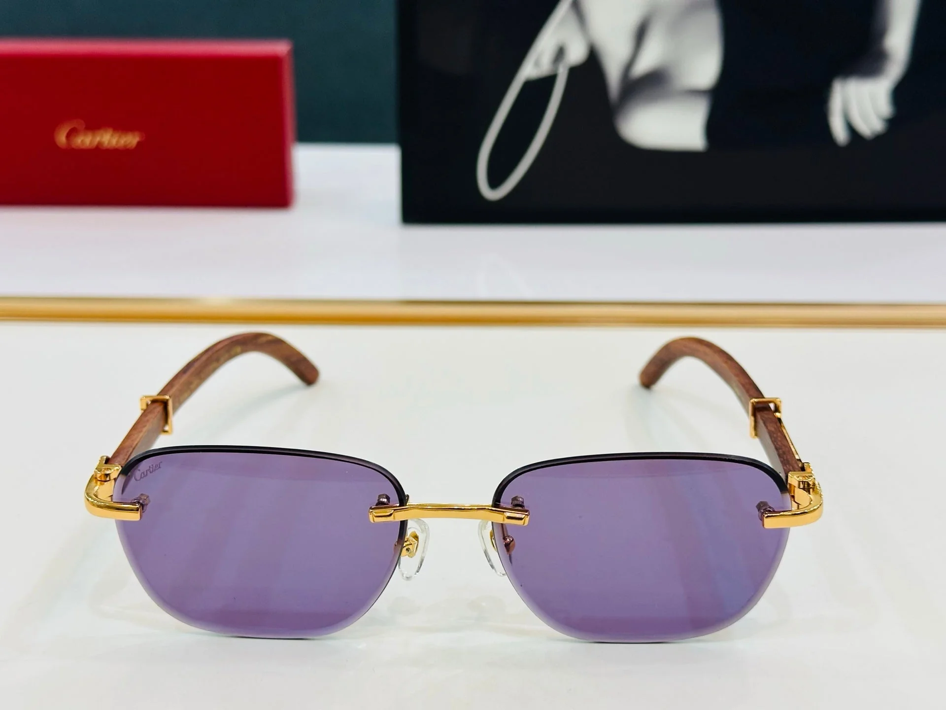 C DE RIMLESS SQUARE FRAME SUNGLASSES CT0605S IN METAL AND WOODEN