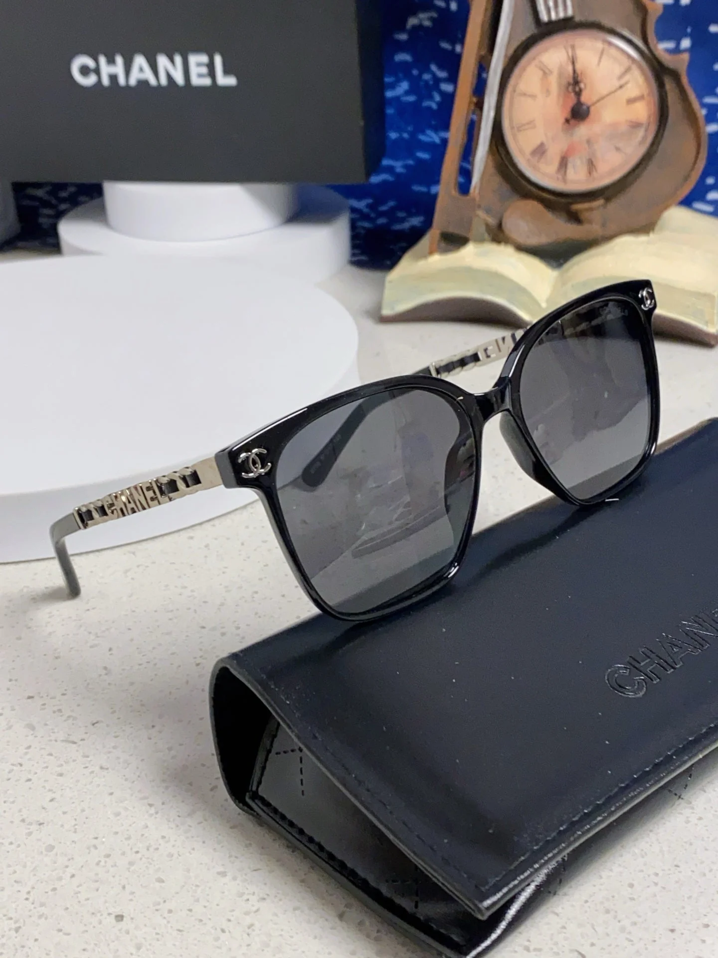 SQUARE SUNGLASSES 632032 IN BLACK ACETATE SILVER METAL