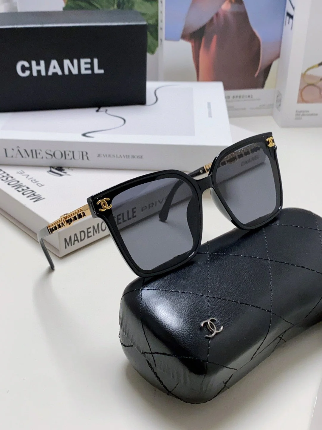 SQUARE SUNGLASSES 632886 IN BLACK ACETATE METAL FRAME EMBOSSED LOGO