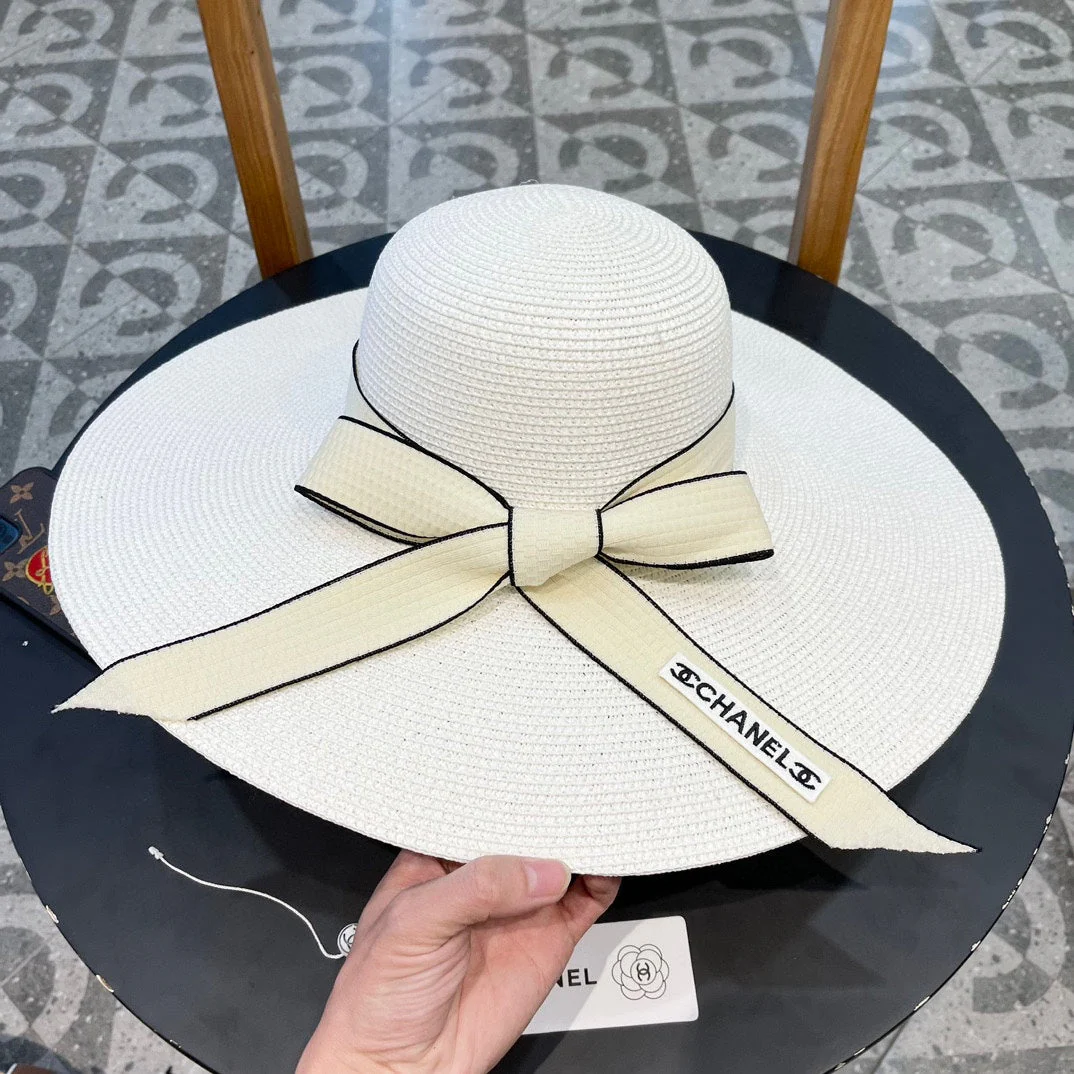 WIDE BRIM STRAW HAT WITH BOW WHITE 672704