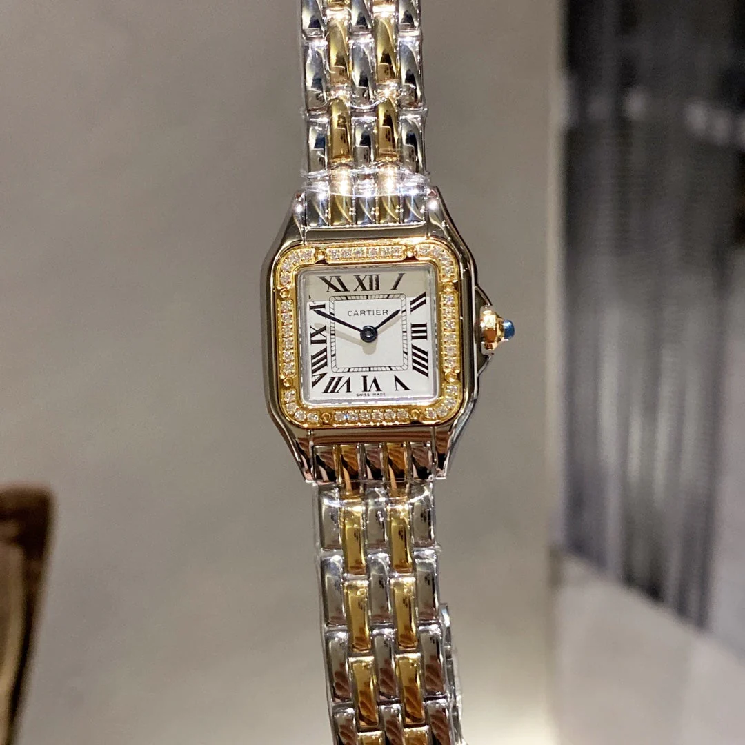 PANTHERE 22MM QUARTZ GOLD STEEL DIAMOND BEZEL