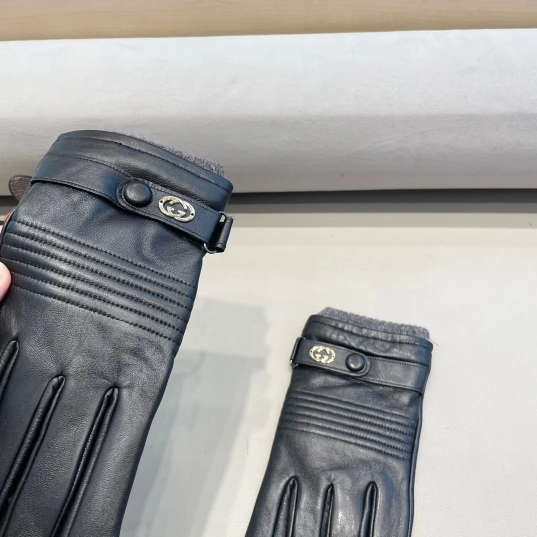 TOUCHSCREEN GLOVES IN BLACK LAMBSKIN MIX WOOL 327782