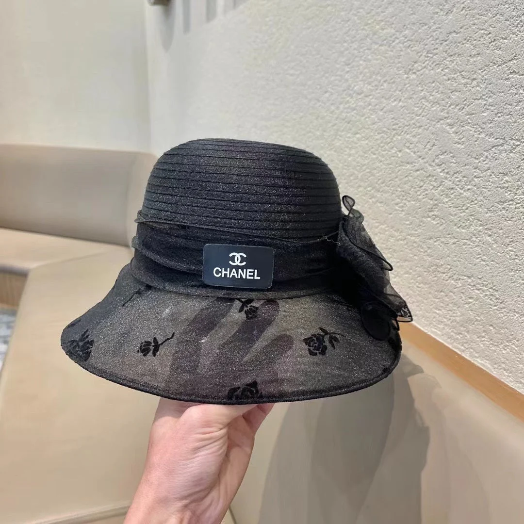 STRAW HAT WITH CHIFFON FLOWER BLACK 672760