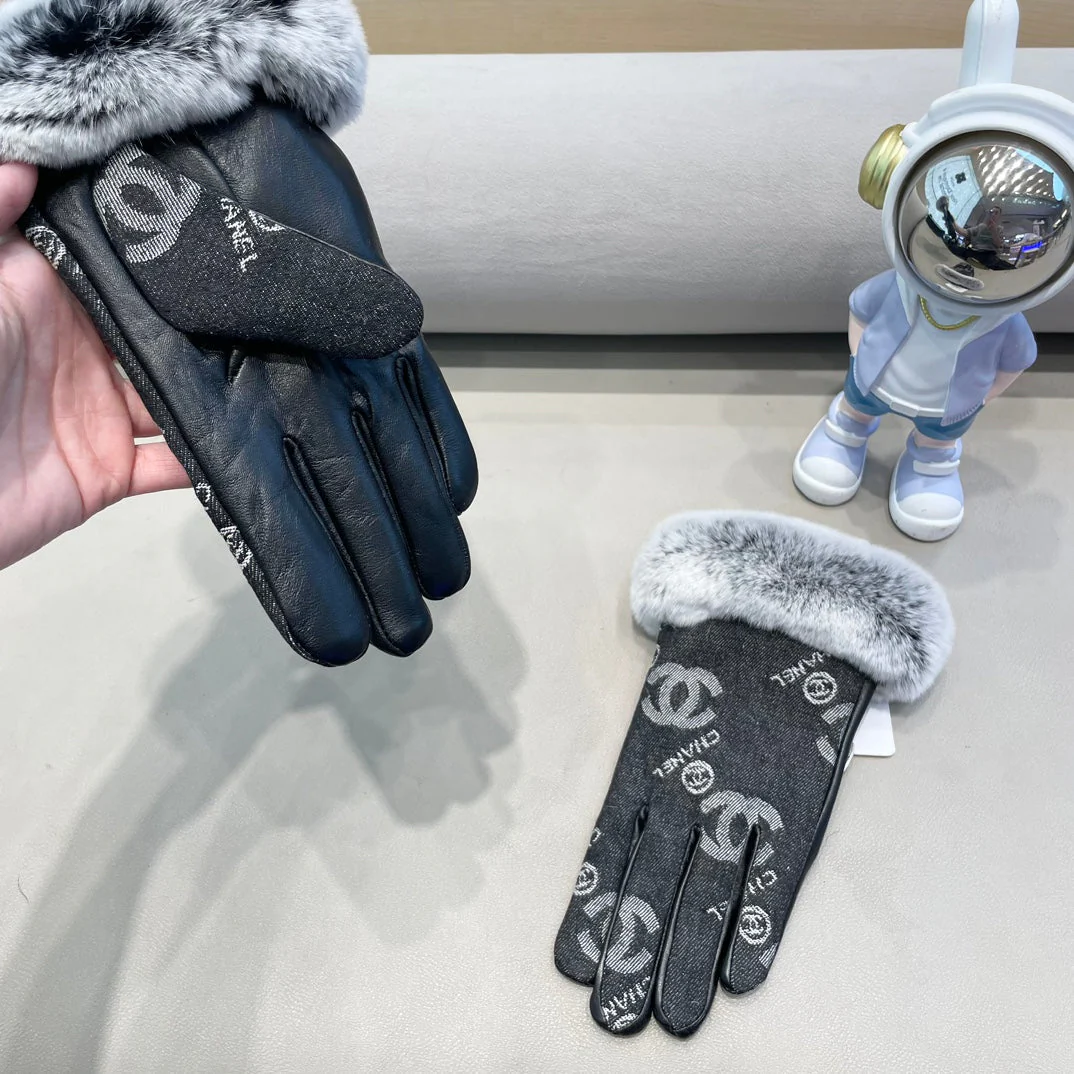 GLOVES IN BLACK DENIM AND CALFSKIN 463797
