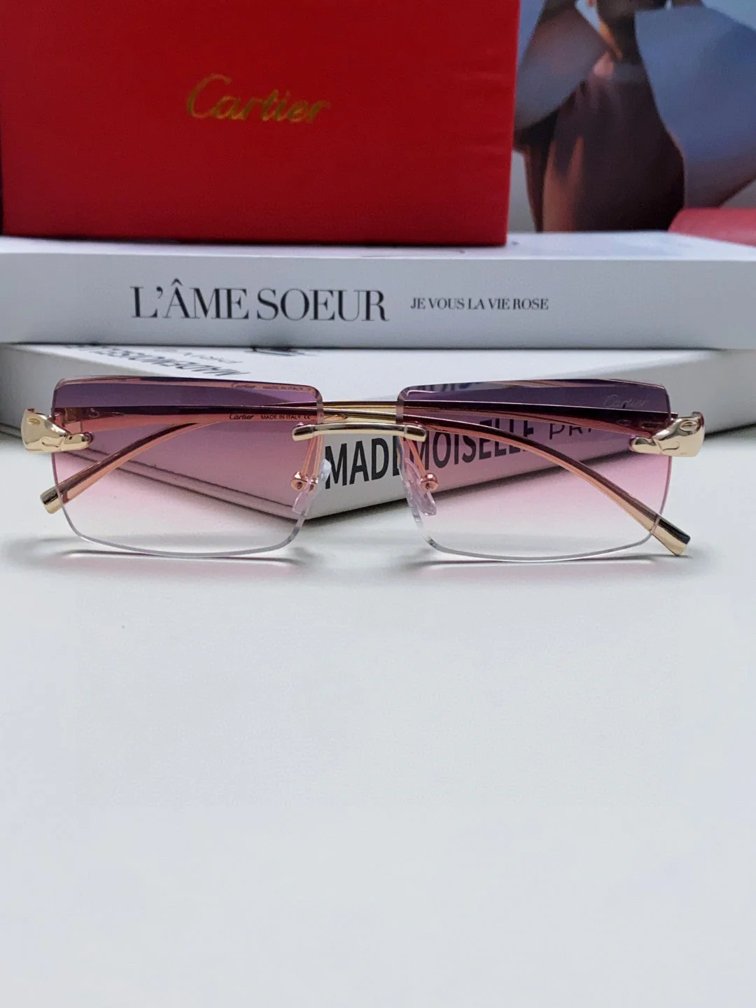 PANTHÈRE RIMLESS RECTANGULAR FRAME SUNGLASSES 543543 IN METAL
