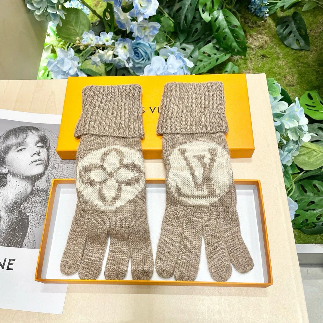 LV GLOVES IN DESERT BROWN WOOL 464990