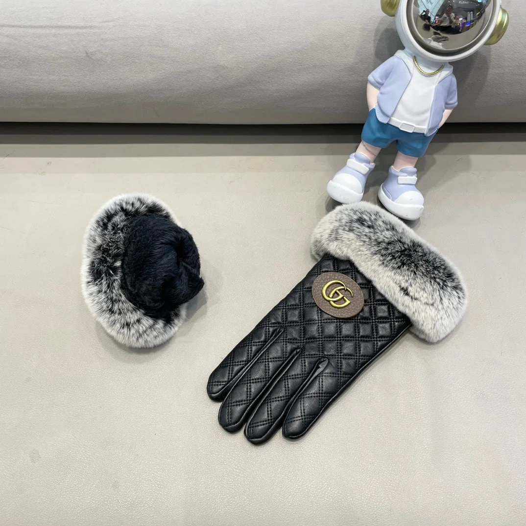 TOUCHSCREEN GLOVES IN BLACK LAMBSKIN AND RABBIT FUR 429210