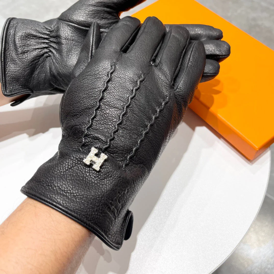 GLOVES IN BLACK DEERSKIN AND FLEECE LINING 228487