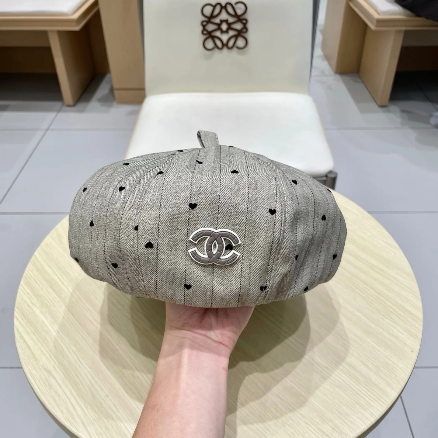 BERET HAT POLKA DOT GREIGE 672670
