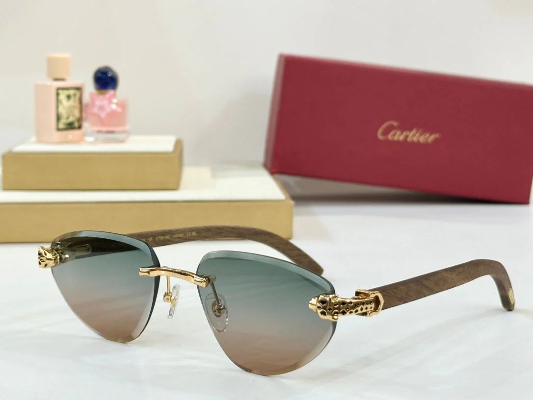 PANTHÈRE RIMLESS TRIANGLE FRAME SUNGLASSES CT0616S IN METAL AND WOODEN