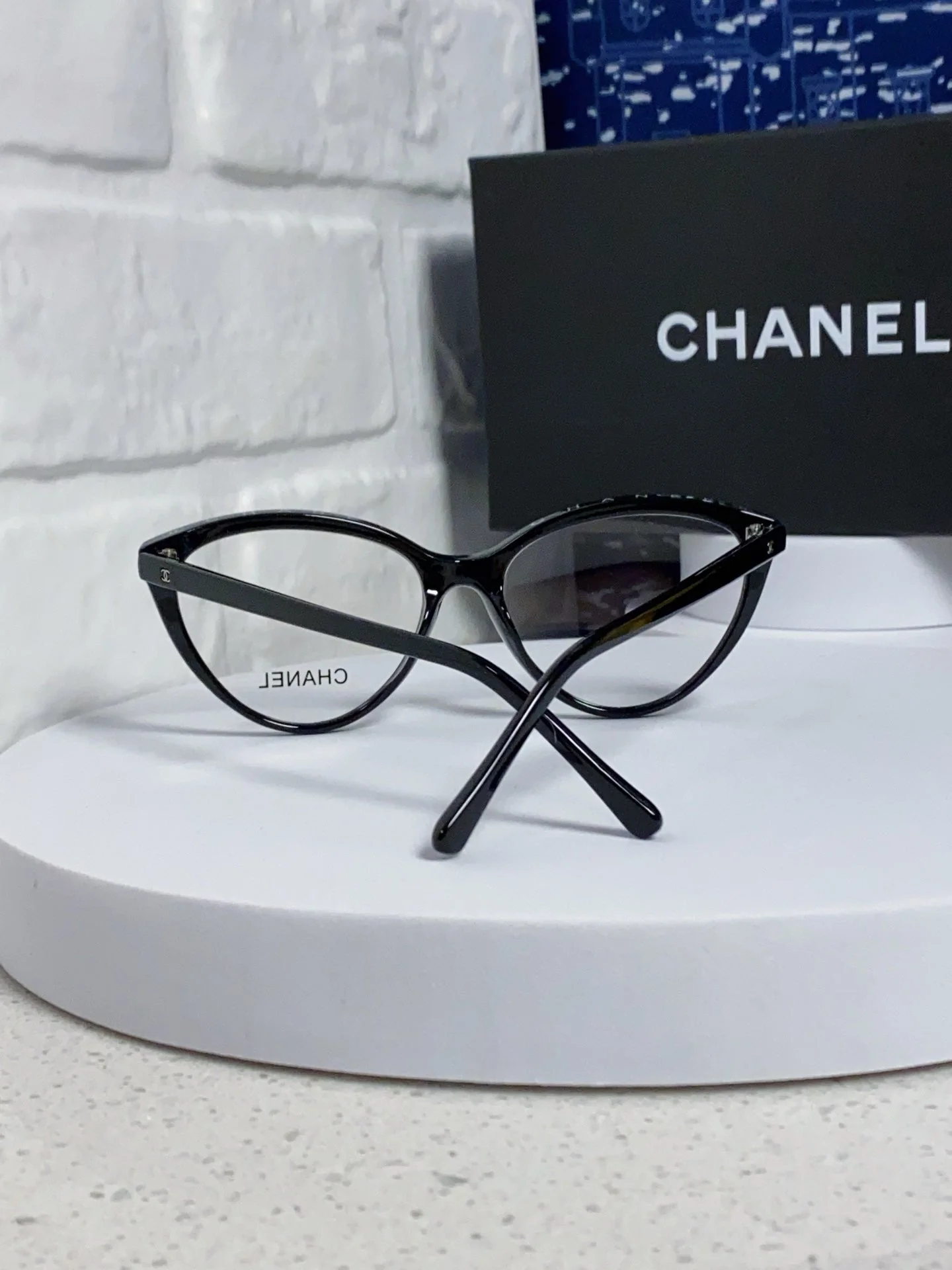 CAT EYE SUNGLASSES CH3393 IN BLACK ACETATE CLEAR LENSES